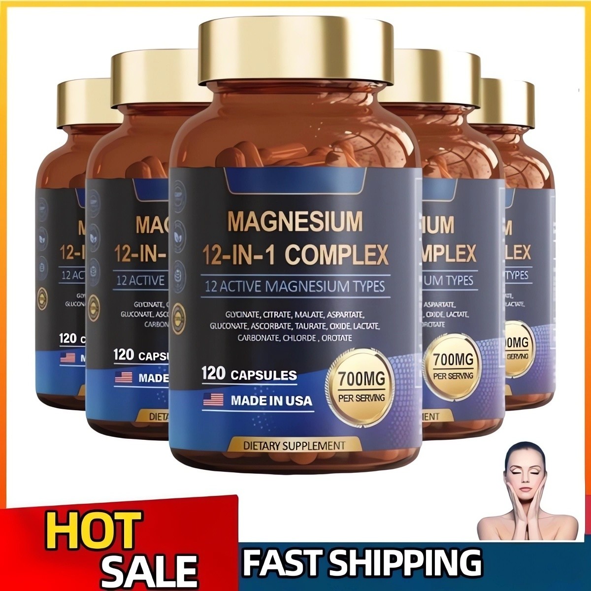 4X Magnesium Complex in 1 12 700mg-Glycinate Citrate Taurate Malate 120 Caps