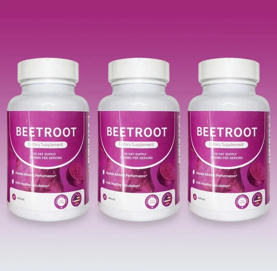3PCS-Rosabella Organic Beet Root 60 Capsules Natural Energy Boost Blood Pressure