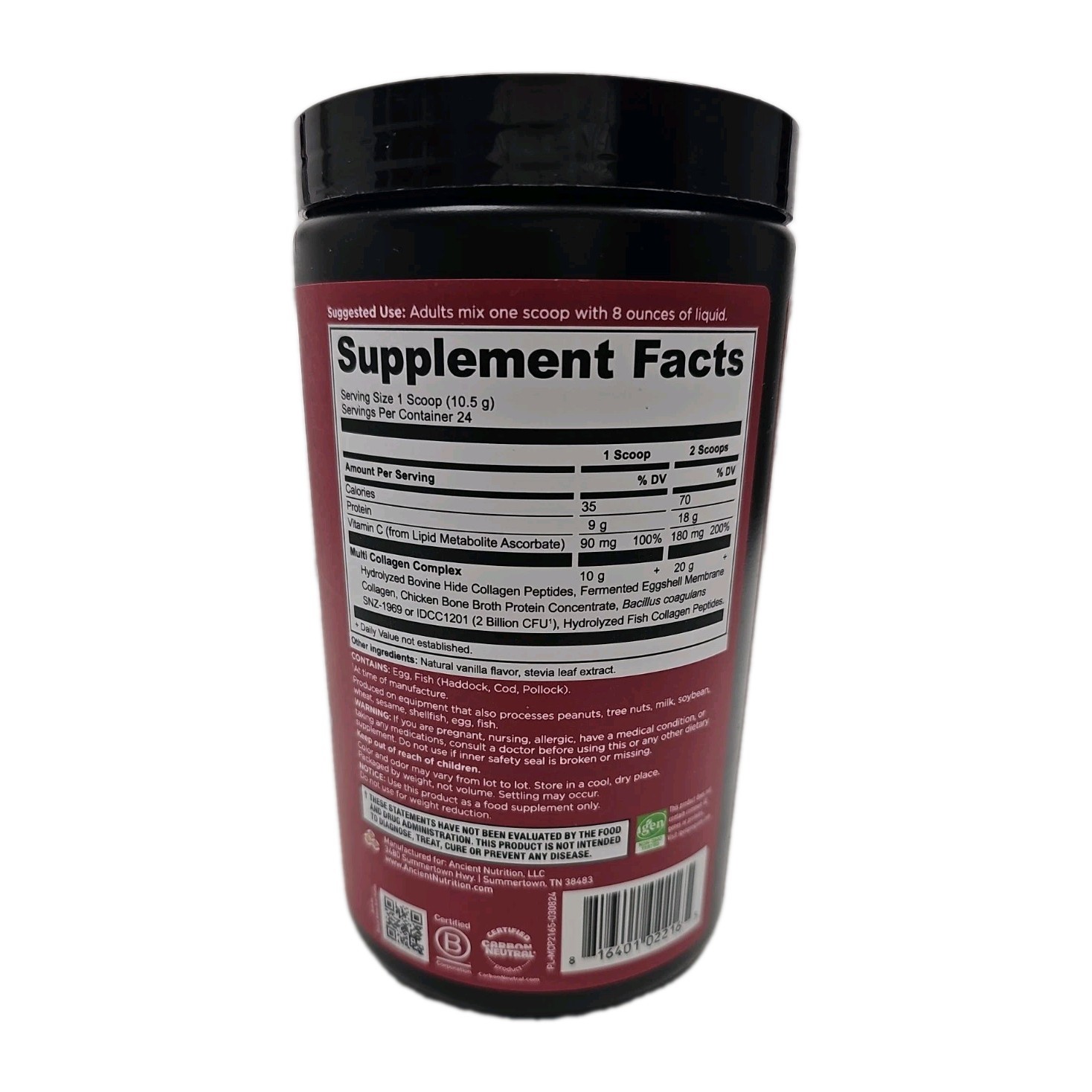 Ancient Nutrition Multi Collagen Protein Vitamin C & Probiotics – Size: 8.6 oz
