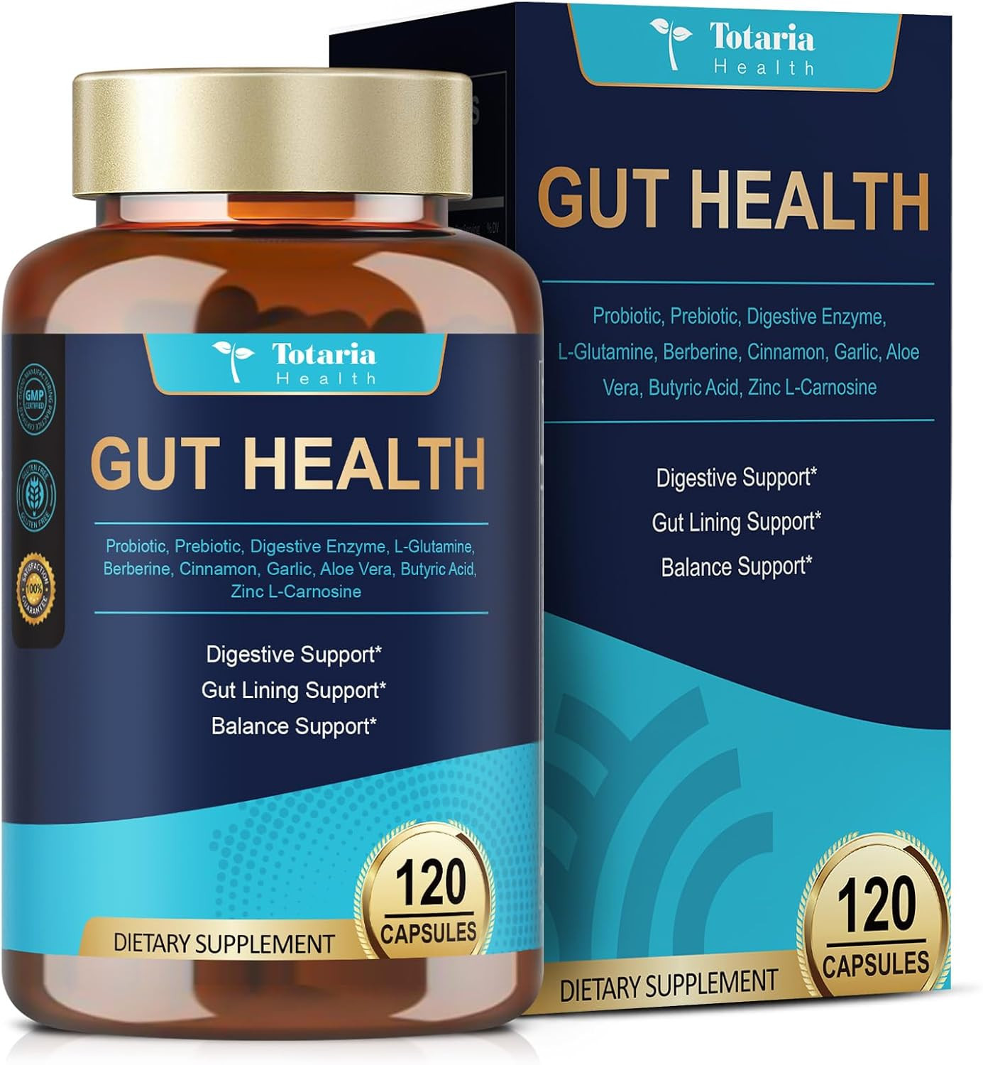 4-In-1 Gut Health Supplement with Probiotics, Prebiotics, Postbiotics & Digestiv