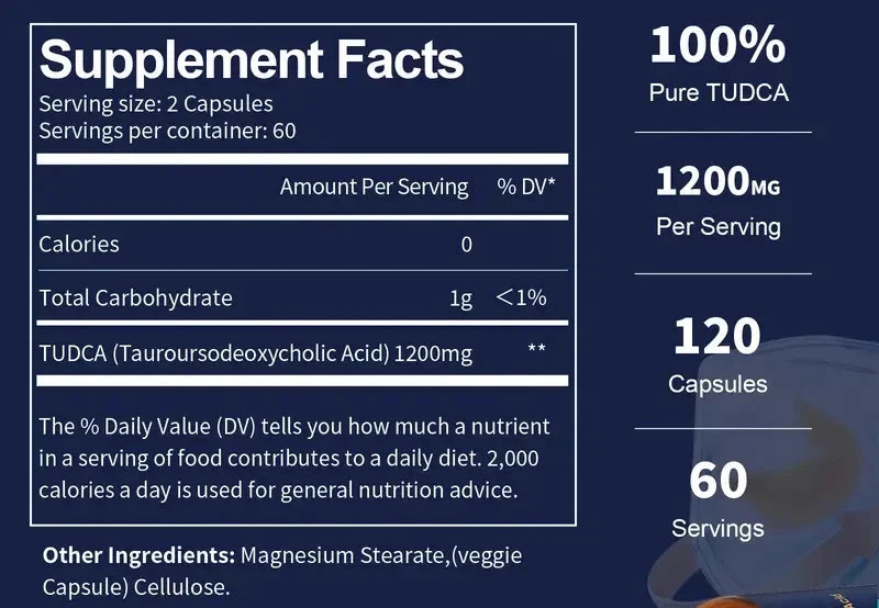 TUDCA Bile Salts 1200mg (Tauroursodeoxycholic Acid), Plant-Based Formula 120Caps