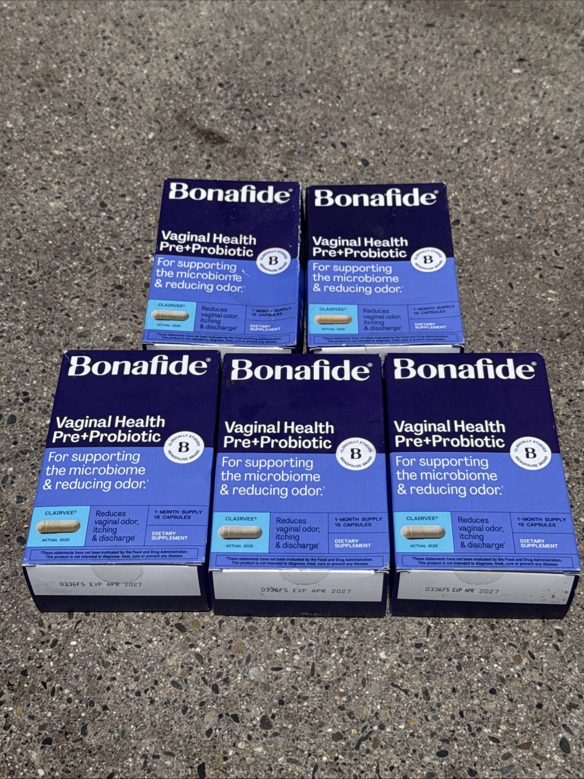 5 Pack Bonafide Vaginal Health Pre + Probiotic Relief Odor Itching Exp 4/2027