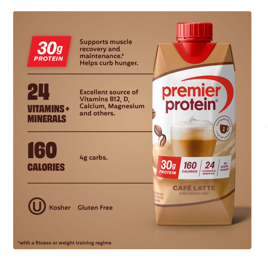 Premier Protein Shake, Café Latte, 30g Protein, 11 fl oz, 8 ct