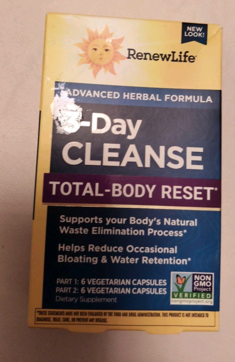 Renew Life 3-Day Cleanse Total Body Reset 12 Vegetarian Capsules Exp 6-28