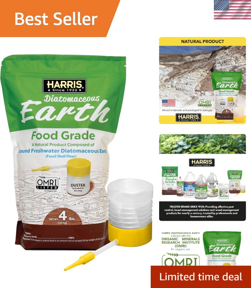 100% Food Grade Diatomaceous Earth – 4lb with Powder Duster for Safe Application