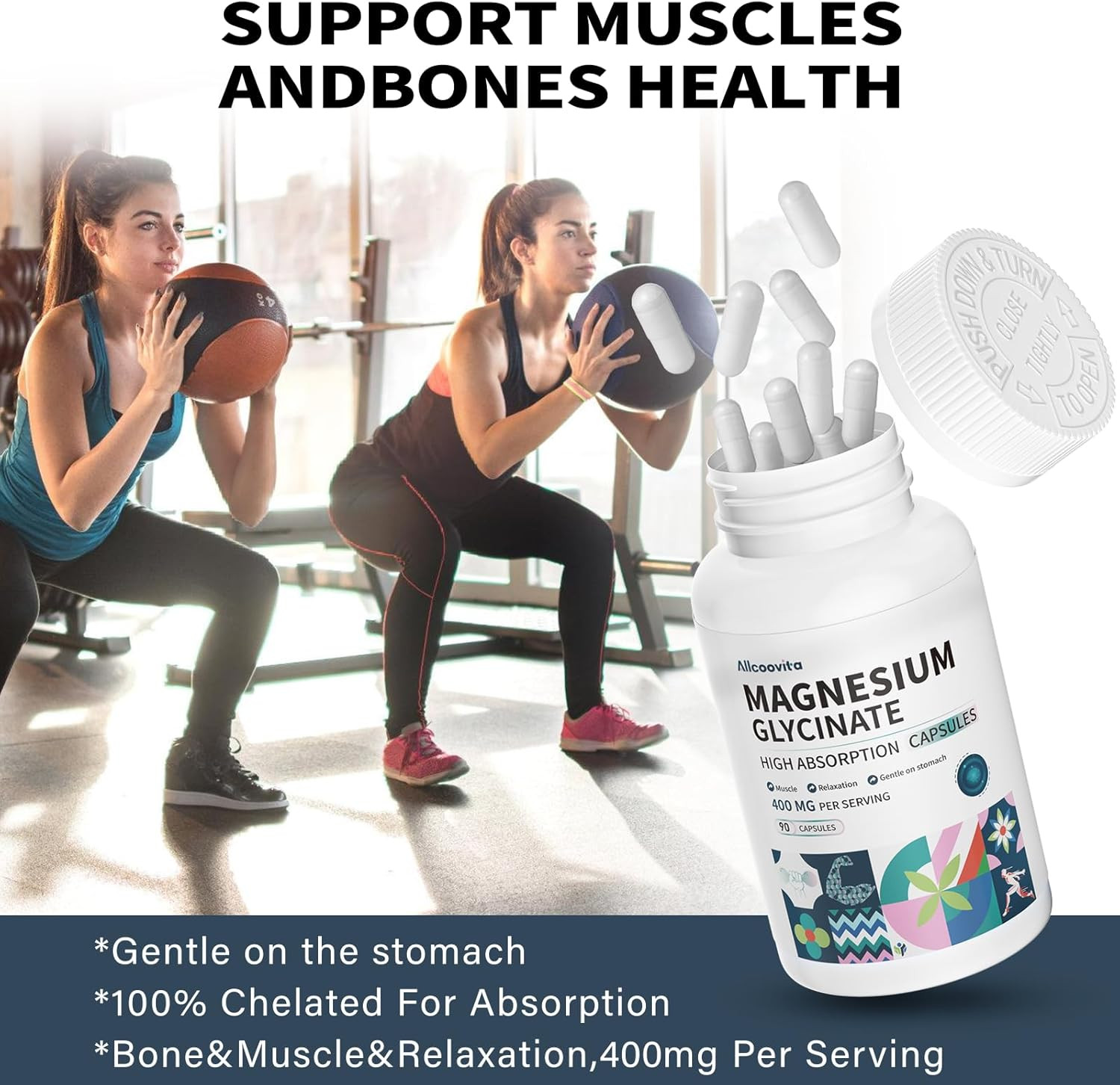 Magnesium Glycinate 400 MG per Serving 100% Chelated for High Absorption, Gentle