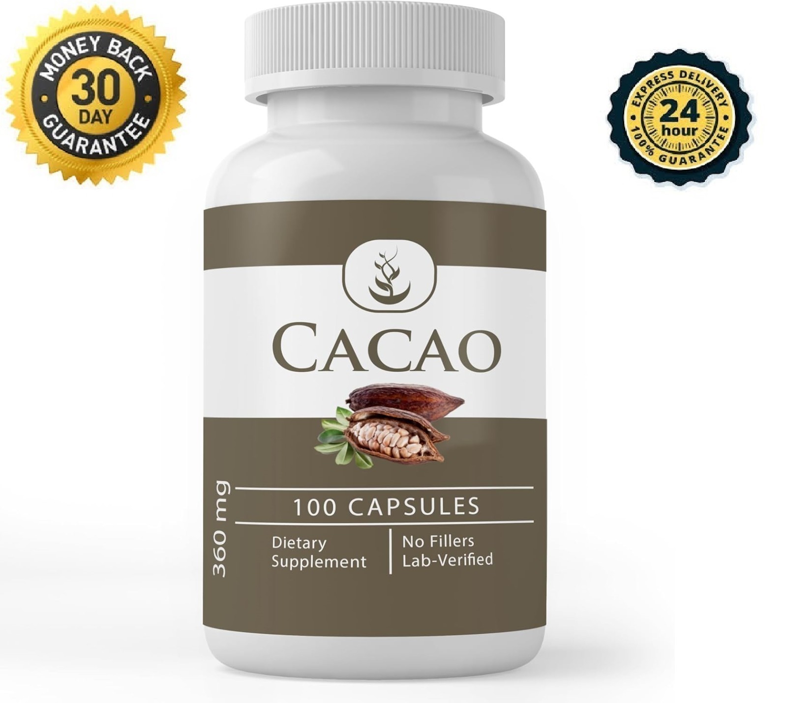 Pure Original Ingredients Cacao, (100 Capsules) Always Pure, No Additives Or Fil