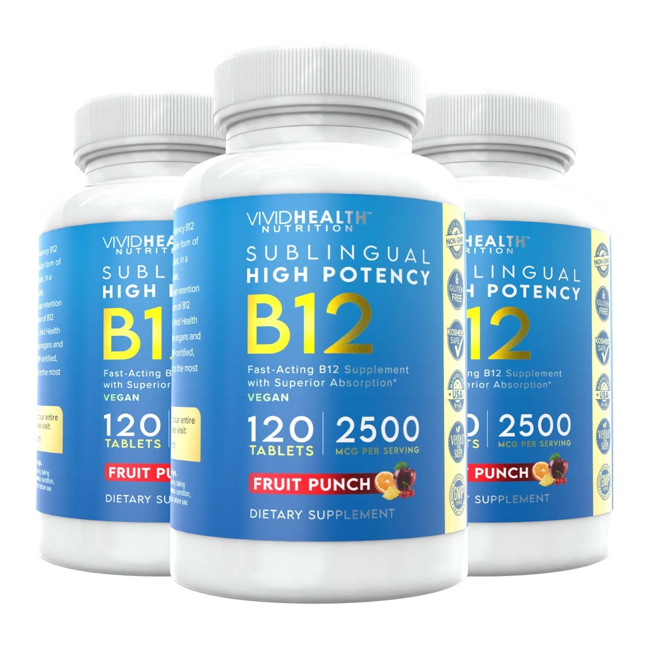 Sublingual B12 Energy Boosting Vegan B-12, 120 Fast Dissolve Fruit Punch Tablets