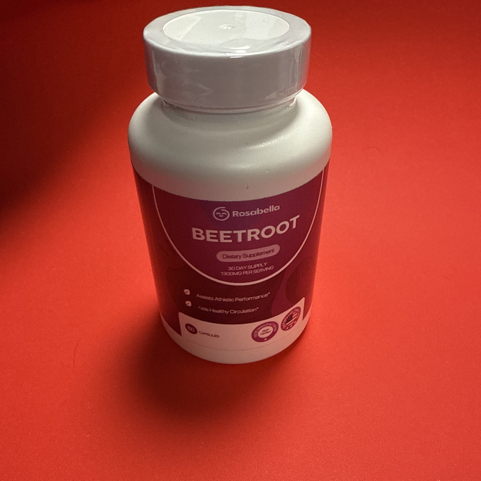 Rosabelle Beetroot 1300mg Organic GMP Certified 60 Capsules Dietary Supplement