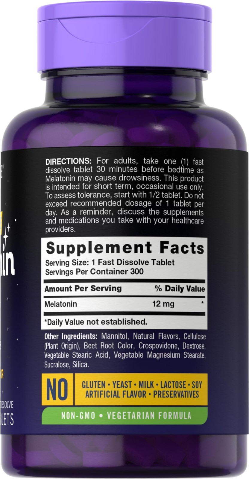 Melatonin 12mg Fast Dissolve Tablets – 300 Count | Drug-Free Sleep Aid | Vegan,