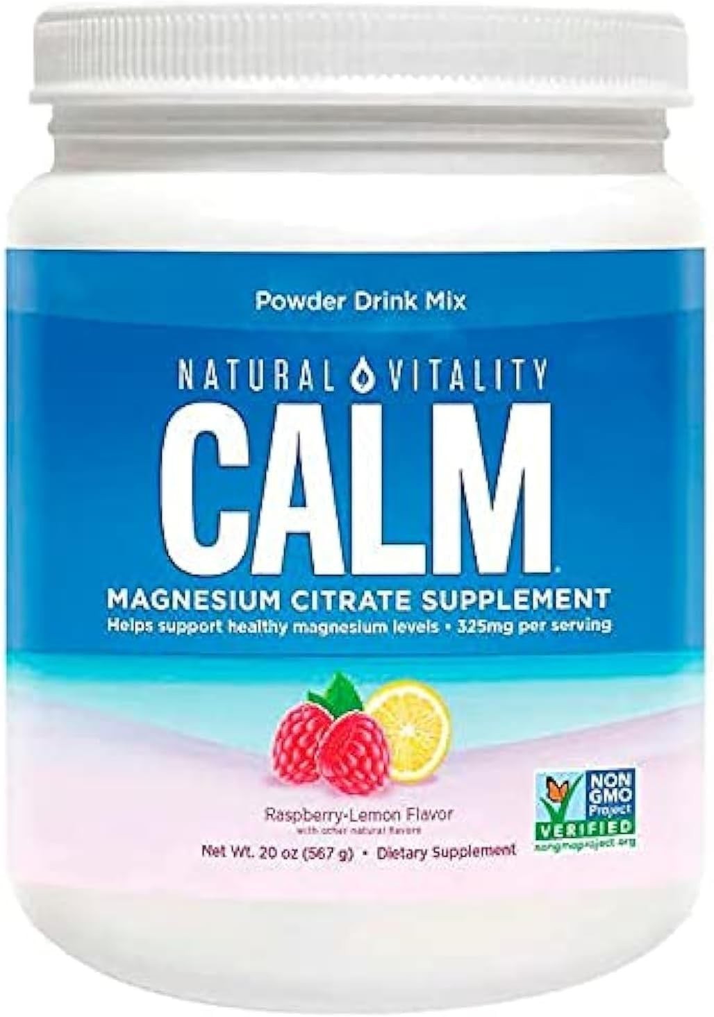 Natural Vitality Calm Magnesium Citrate Powder, Raspberry-Lemon Flavor, 20 Oz