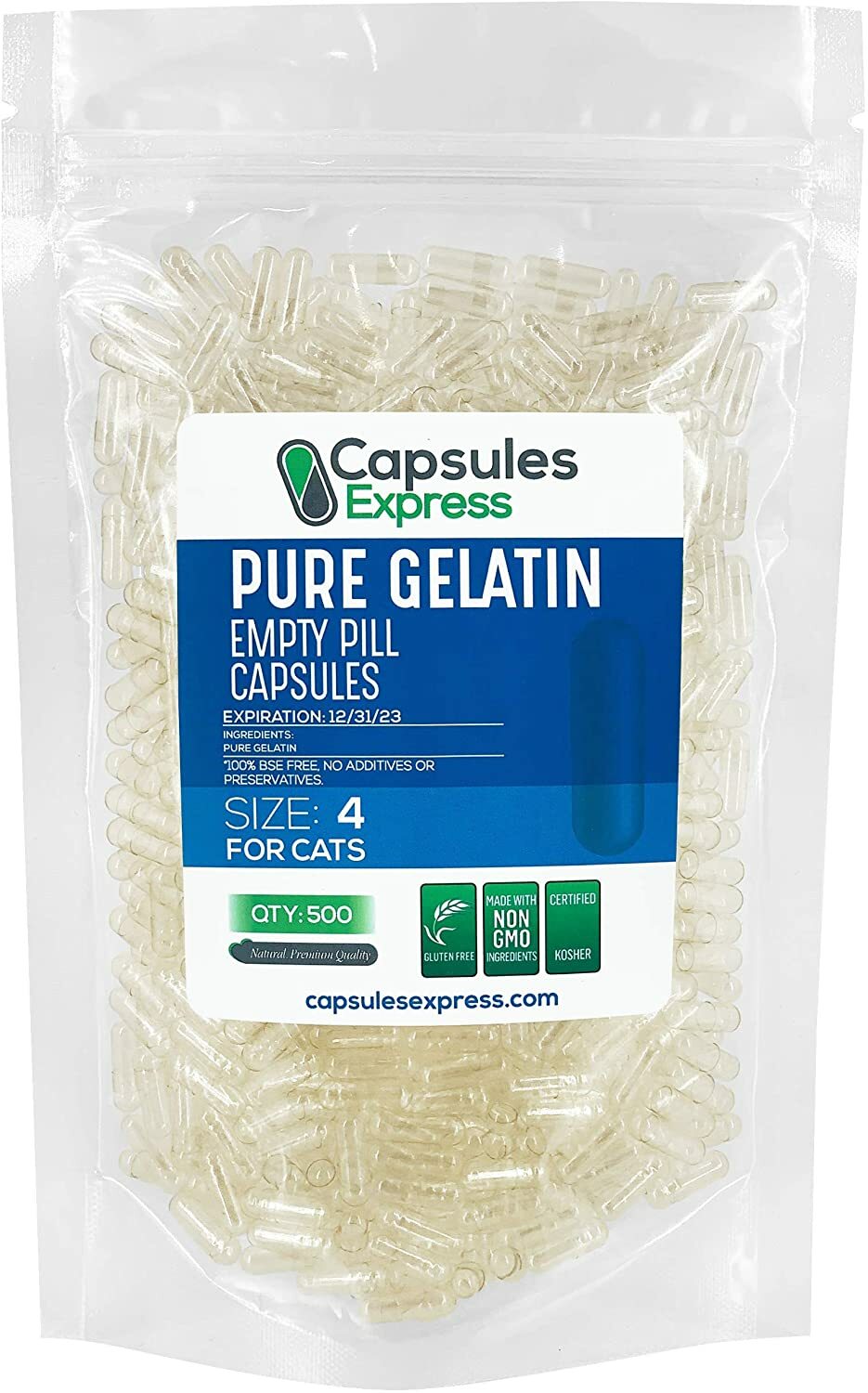 Capsules Express- Size 4 Empty Gelatin Capsules for Cats Gelcaps Gel Caps Pills