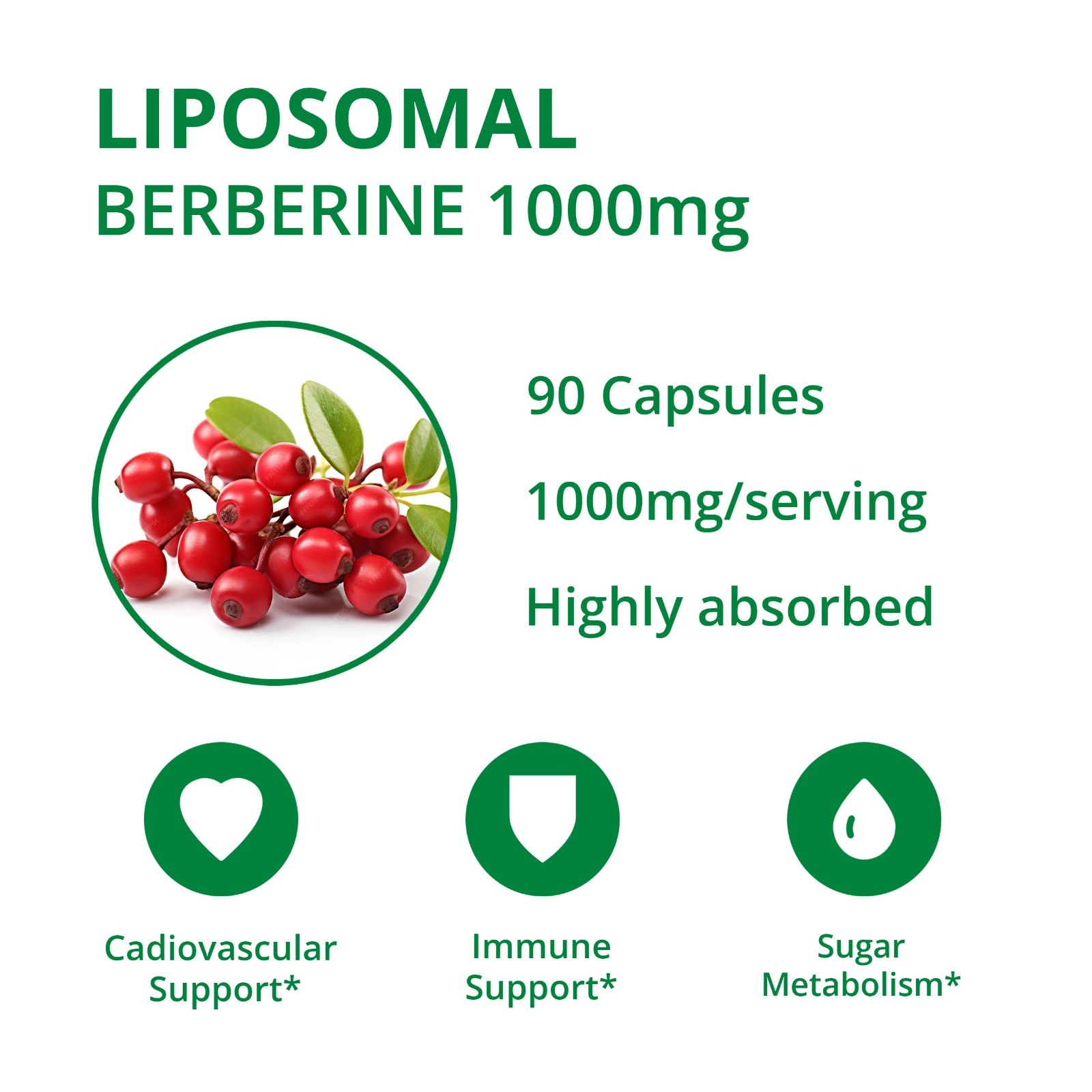 UpNourish Liposomal Berberine Supplement, Berberine HCl 1000mg Plus 90 Capsules