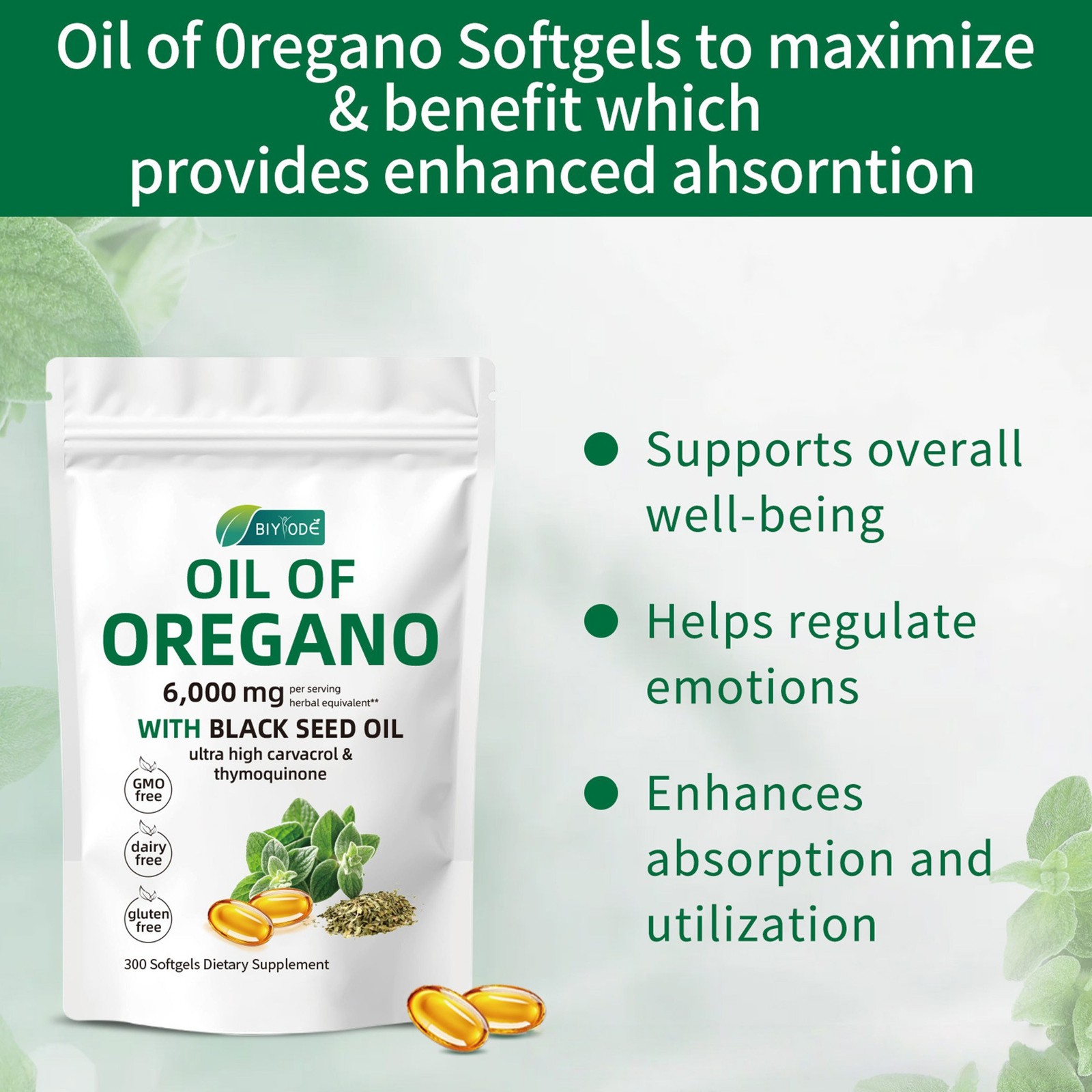 Oil of Oregano Softgels w/Black Seed –6000mg High Potency –900 Count (Pack of 3)