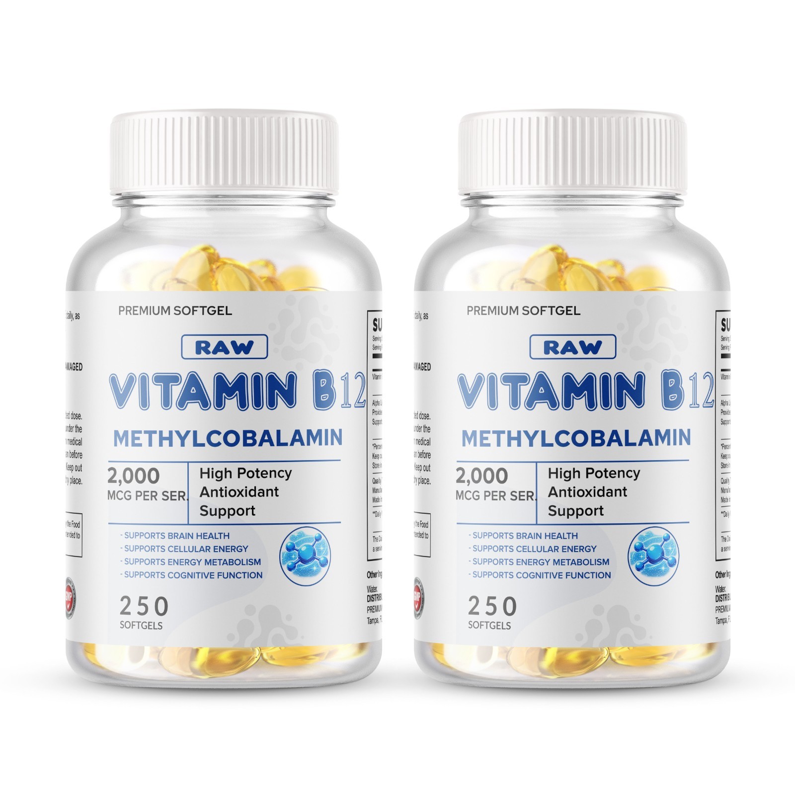 500 Softgels Total Vitamin B12 (Methylcobalamin) 2000mcg, NON-GMO USA FREE SHIP