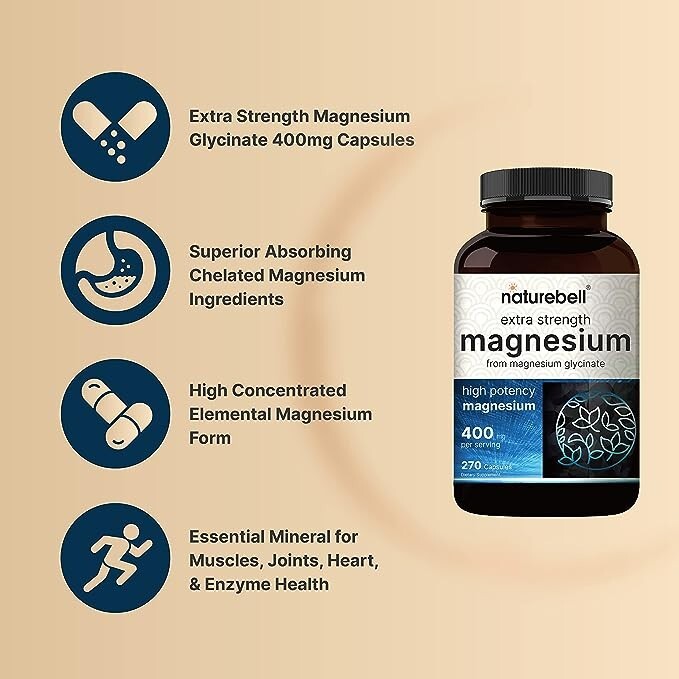 Glicinato De Magnesio De Maxima Potencia 400 Mg 270 Capsulas– 100% Chelated Max