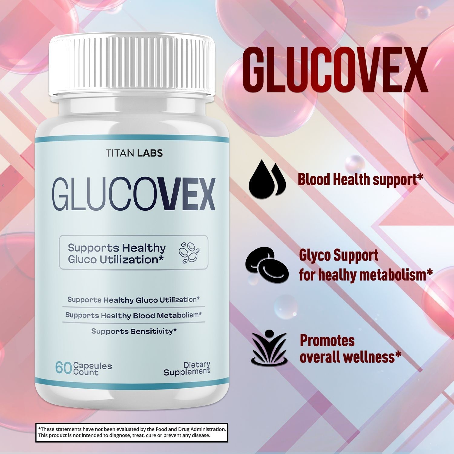 (1-5 Pack) Glucovex Advanced Blood Support Max Supplement Gluco Vex 60 Capsules