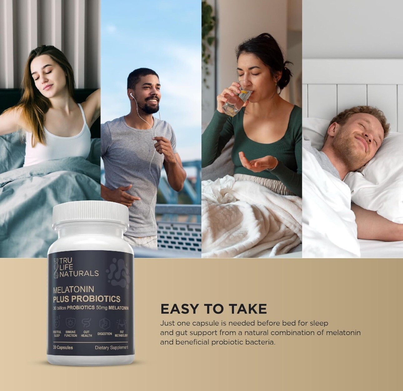 Melatonin 50Mg plus Probiotics 30 Bill Cfu/Better Sleep/Night Formula/Sleep Supp