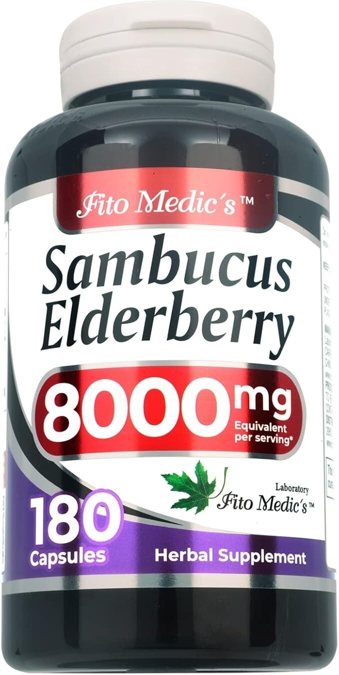 Elderberry – Sambucus Elderberry 8000 mg, 180 Capsules-Black Elderberry