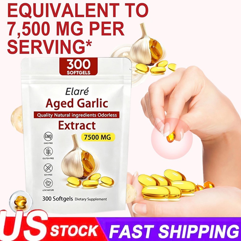 1/2/3PCS Elare Aged Garlic Extract, 300 Softgels, 7500mg Odorless Heart & Immune