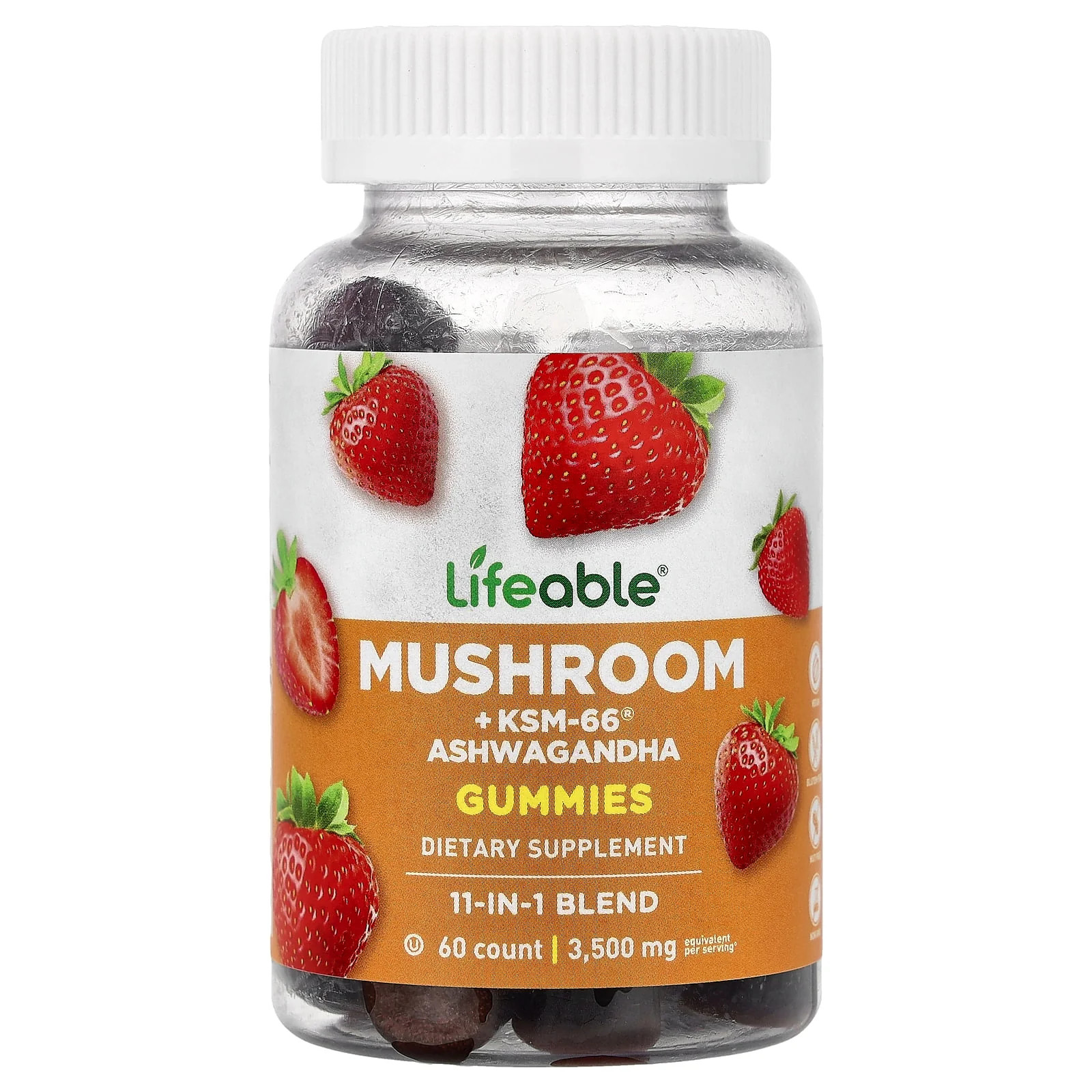 2 X Lifeable, Mushroom + KSM-66� Ashwagandha Gummies, Strawberry, 60 Gummies