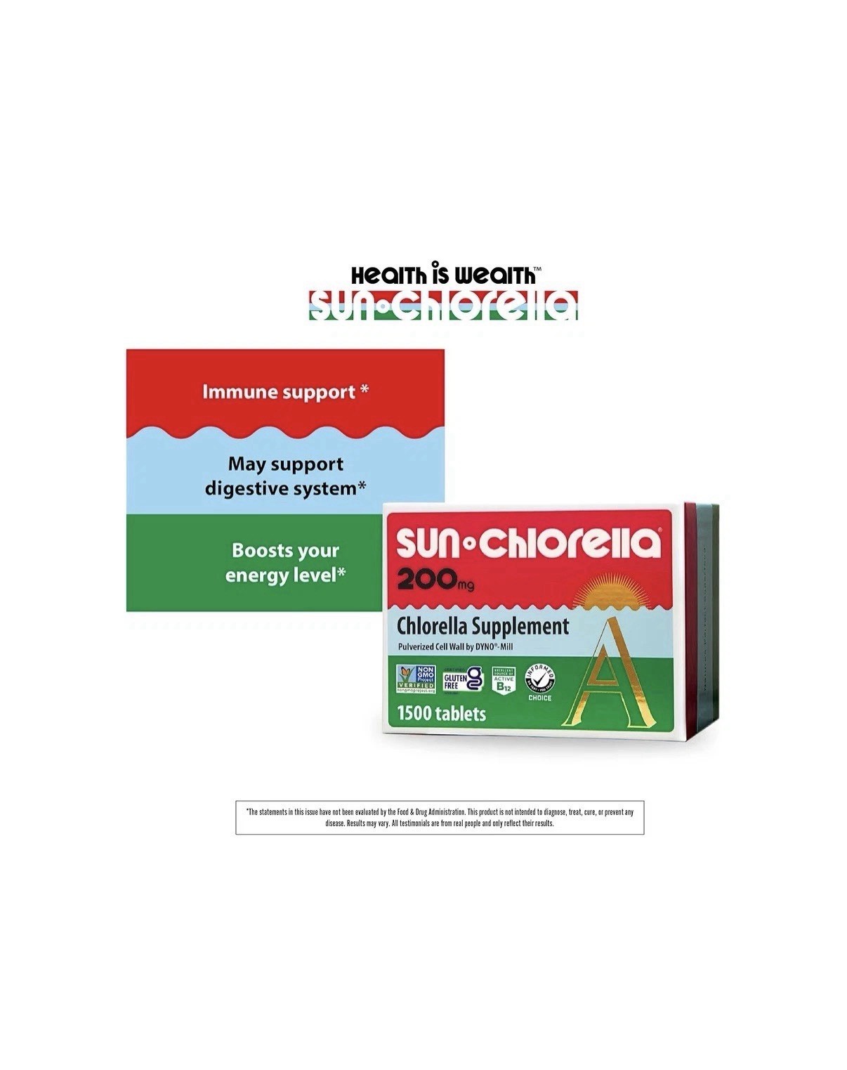Sun Chlorella 200mg Whole Body Wellness Green Algae Superfood Supplement 1500Tab