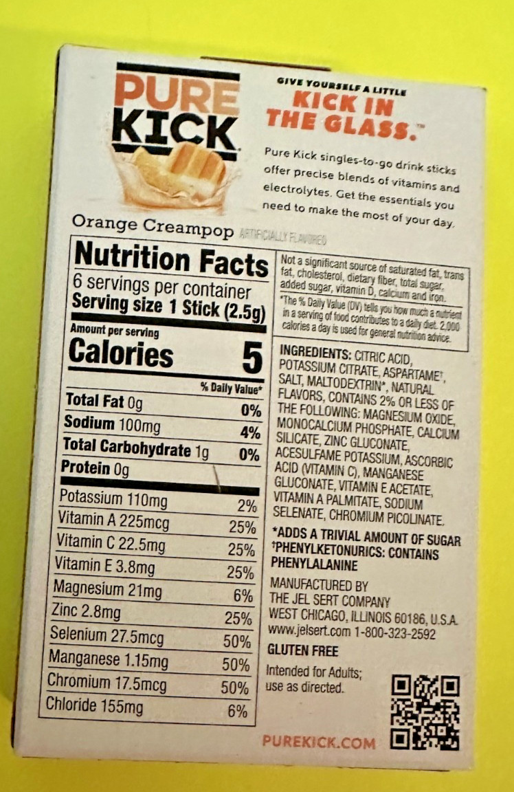 36 Pure Kick Orange Creampop Zero Sugar Energy Drink Single Water Mixes 6 Boxes