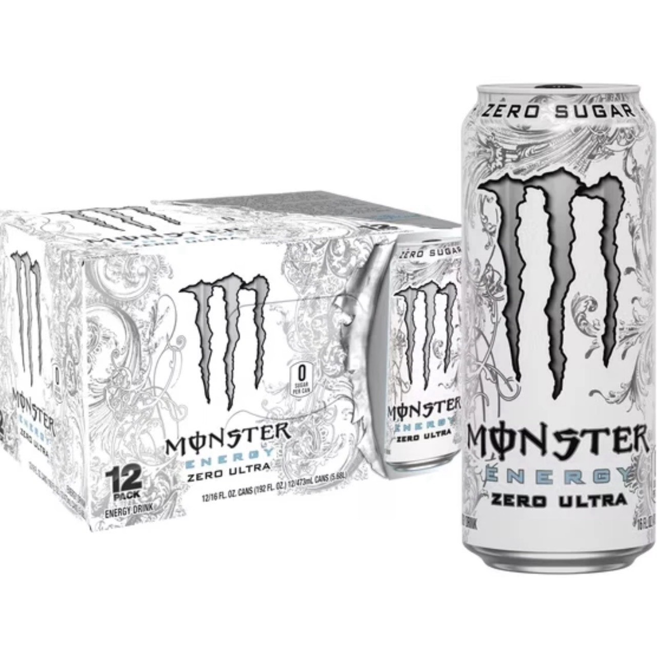 Monster Energy Zero Ultra Zero Sugar Energy Drink, 16 fl oz, 12 Pack