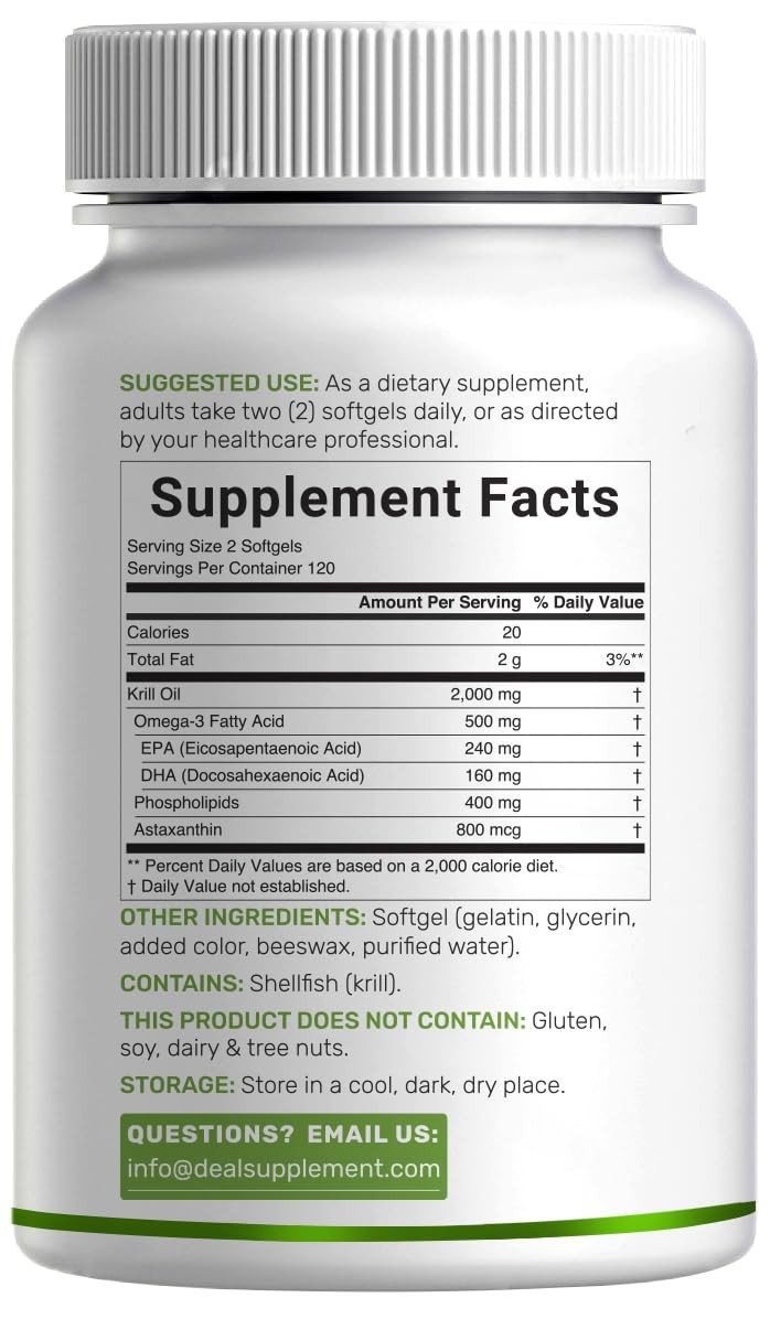 Antarctic Krill Oil 2,000 mg Per Serving, 240 Softgels | Omega3 with , DHA, P…