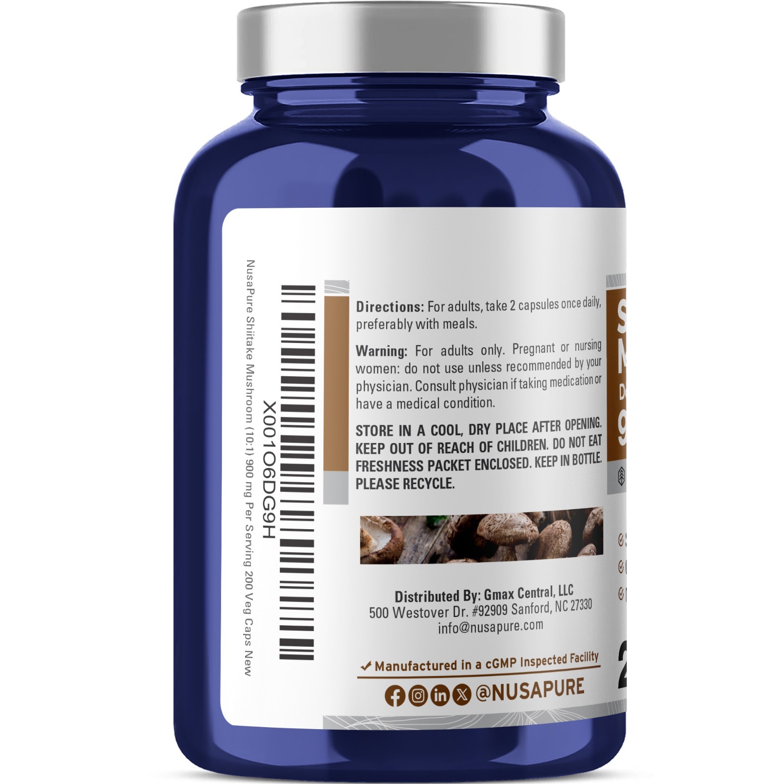 NusaPure Shiitake Mushroom Extract 9000mg 200 Veggie Capsules (Non-GMO & Glut…