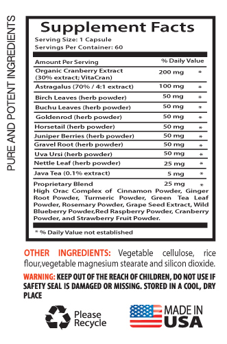 blood pressure – KIDNEY SUPPORT – urinary tract health – 1 Bottle 60 Capsules