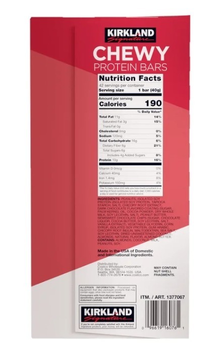 Kirkland Protein Bars Peanut Butter & Chocolate Chip 2 Pack 84 Bars 1.41 oz Each