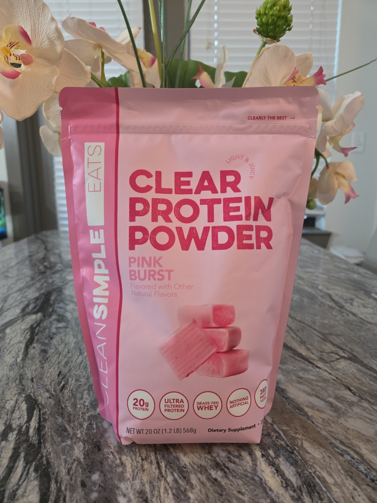 Clear Protein Powder 100% Grass-Fed Whey Pink Burst 20oz 1.2lb CLEAN SIMPLE EATS