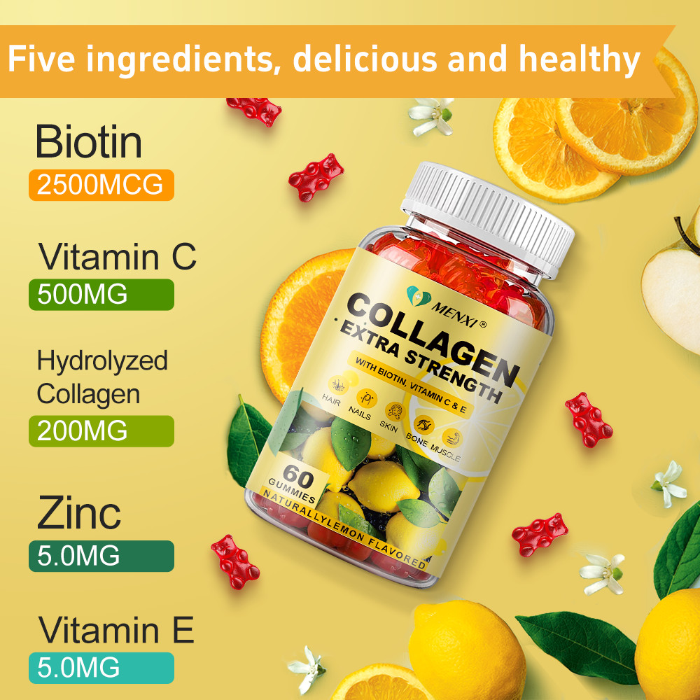 Premium Hydrolyzed Collagen Gummies with Vitamin C, Zinc & Biotin -60 Gummies