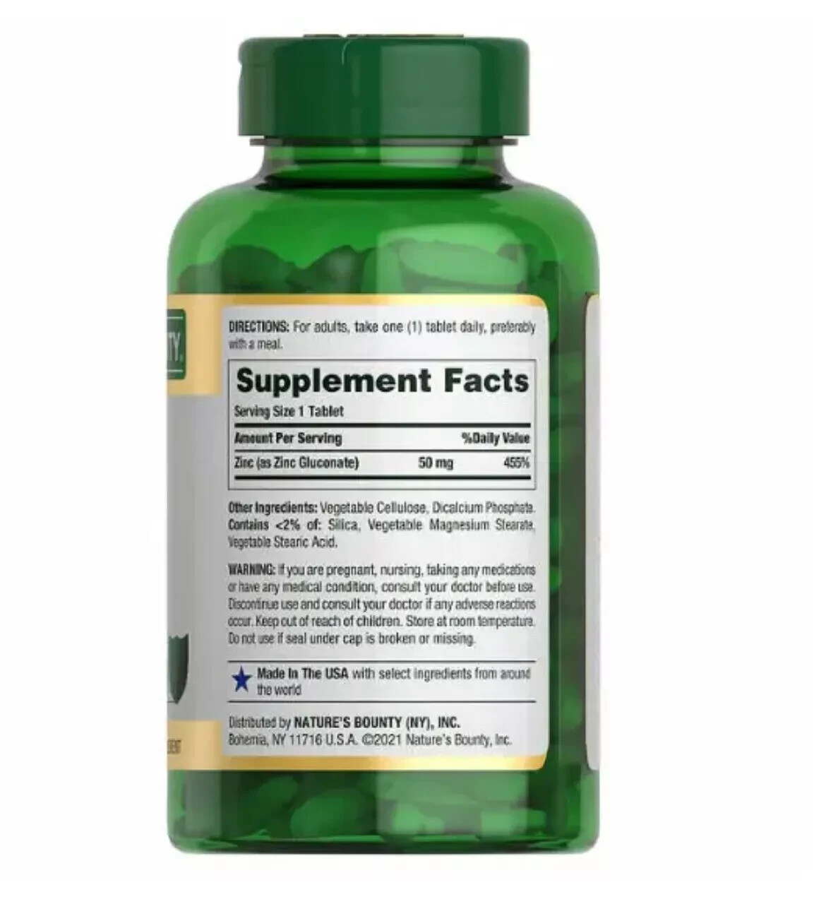 NATURES BOUNTY ZINC 50mg 400 ct Tablets Supports SYSTEM FUNCTION Immune Health