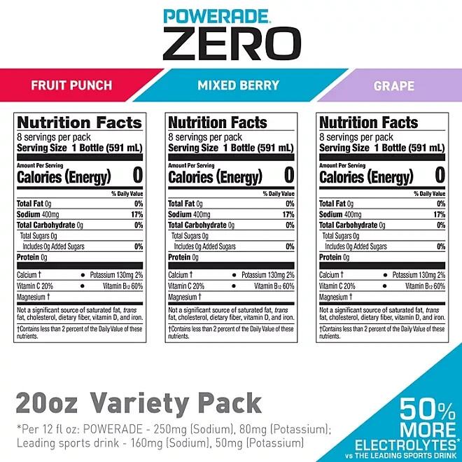 POWERADE ZERO Variety Pack Sports Drink, 20 fl. oz., 24 pk. – FREE SHIPPING