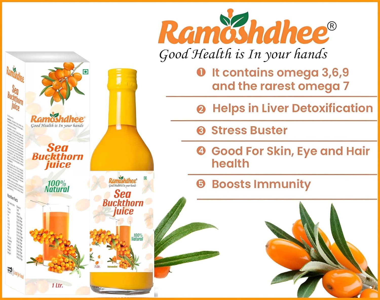 Ramashdhee Sea Buckthorn Pulp Juice, Immunity Booster 1000ml