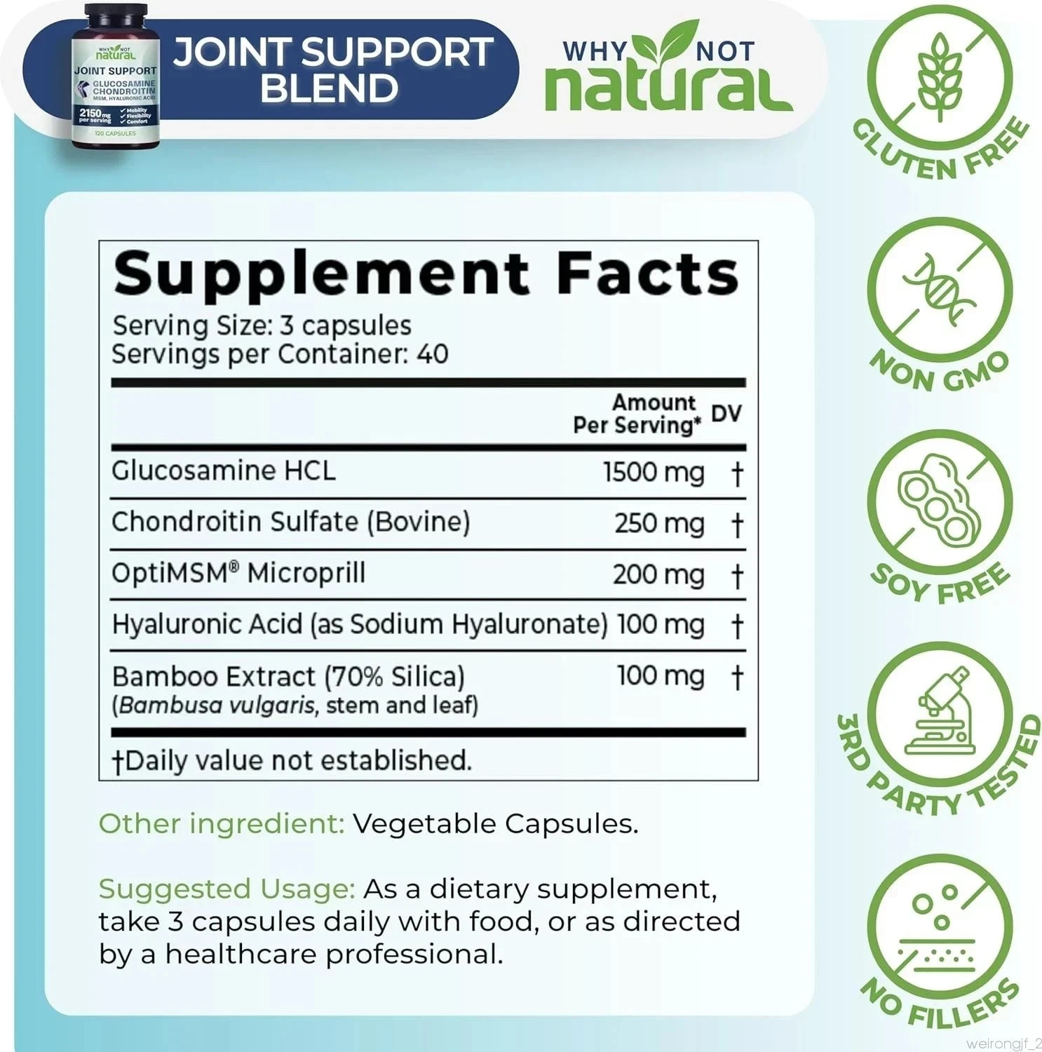 . Joint Support 2150mg – Why Not Natural Chondroitin Glucosamine 120 Capsules