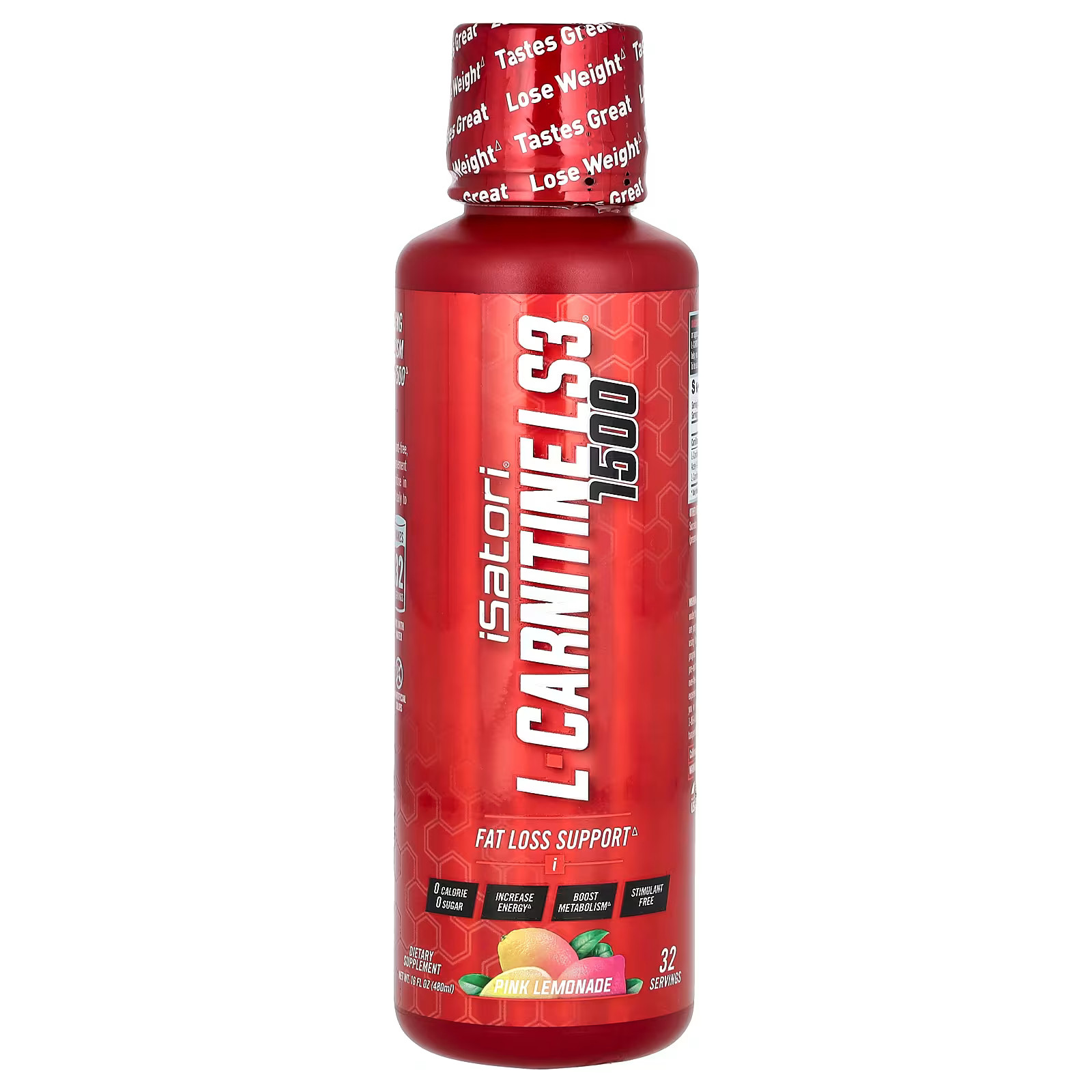 2 X Isatori, L-Carnitine LS3 1500, Pink Lemonade, 1,500 mg, 16 fl oz (480 ml)