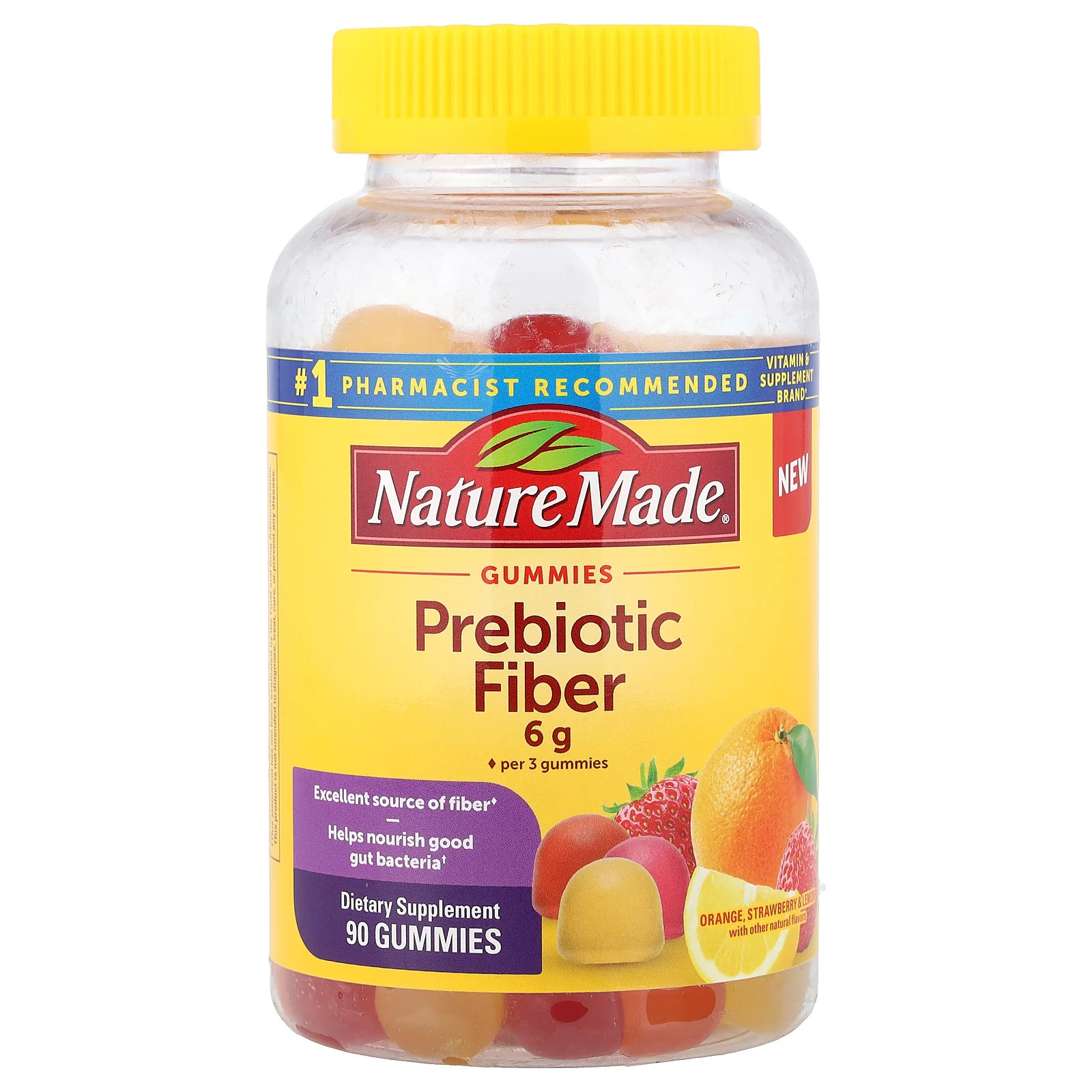 2 X Nature Made, Prebiotic Fiber Gummies, Orange, Strawberry & Lemon, 90 Gummie