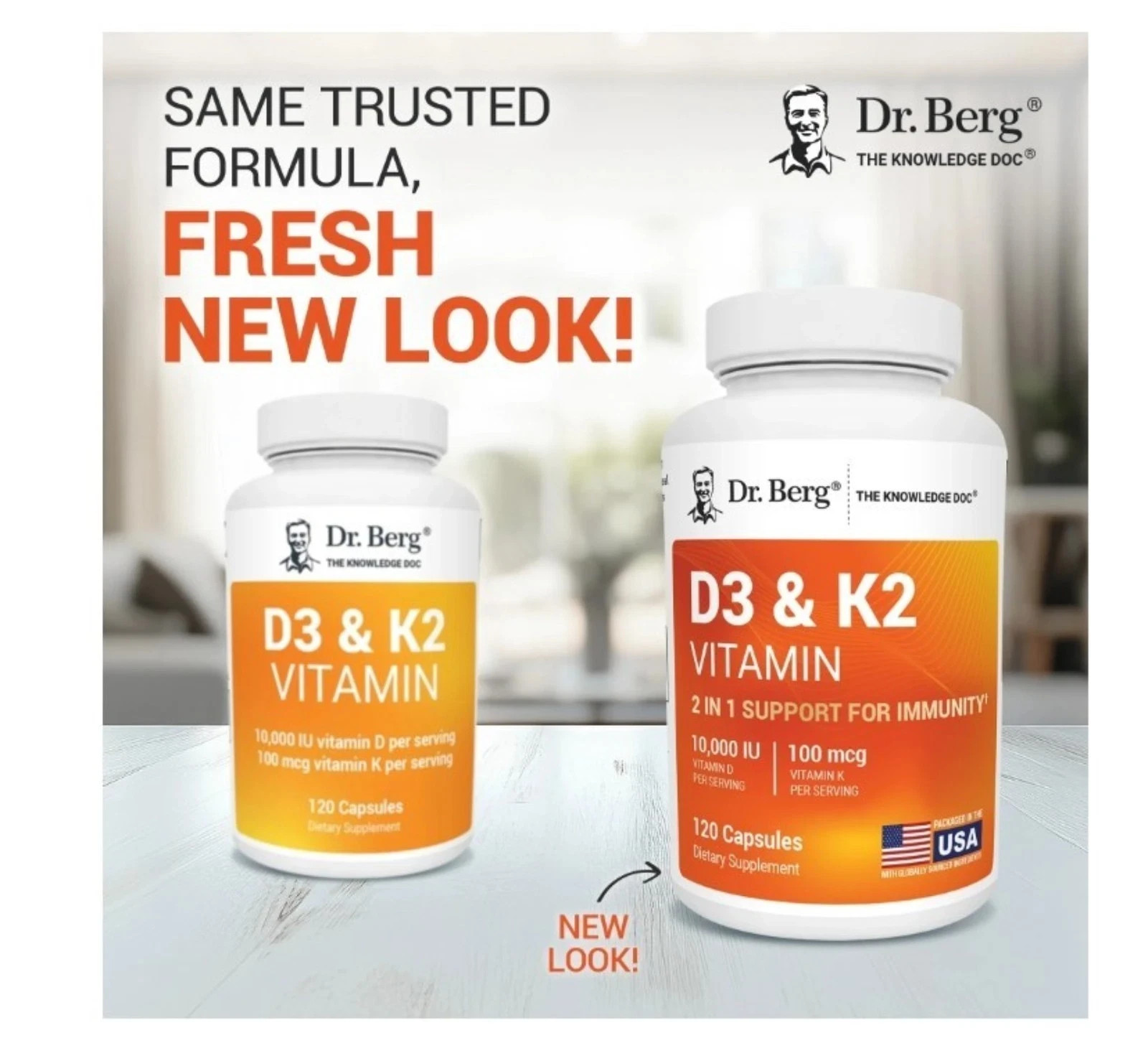 2 PACK-Dr. Berg’s D3 & K2 Vitamin, 10,000 IU, 100 mcg per serving, 120 Capsules