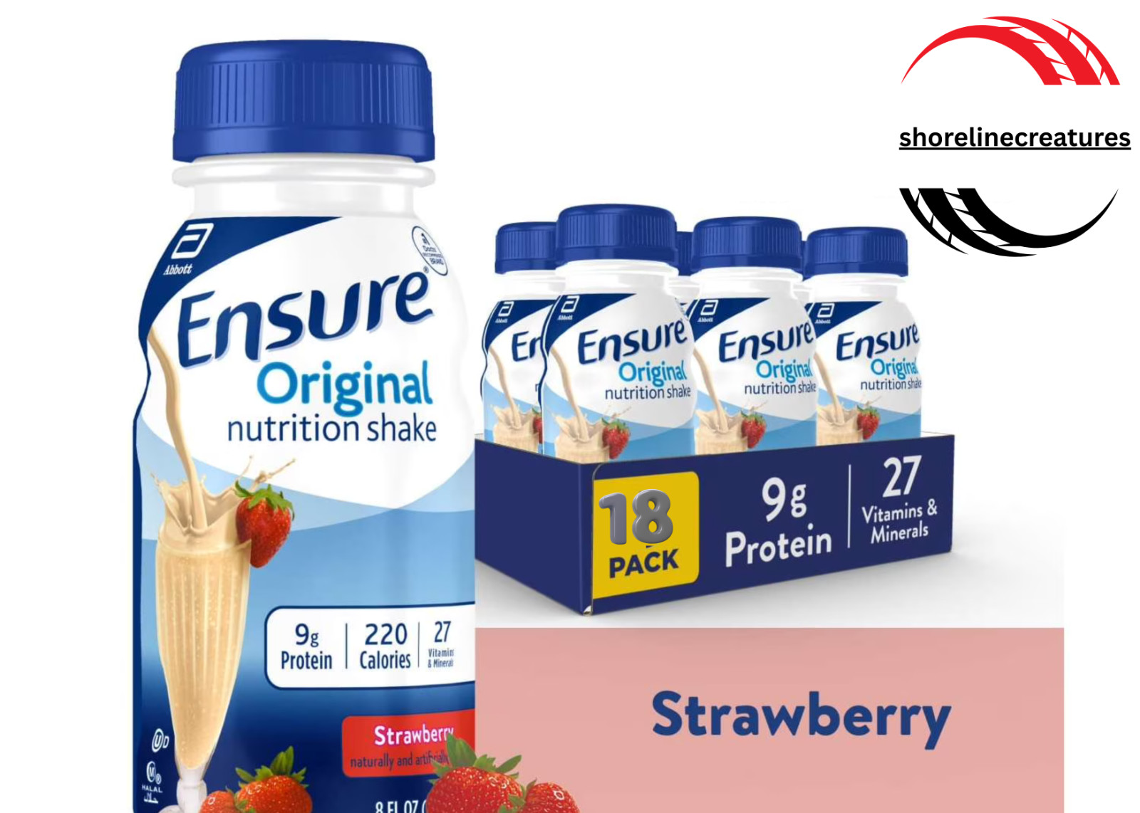 Ensure Original Meal Replacement Nutrition Shake, Strawberry, 8 fl oz, 18 Count