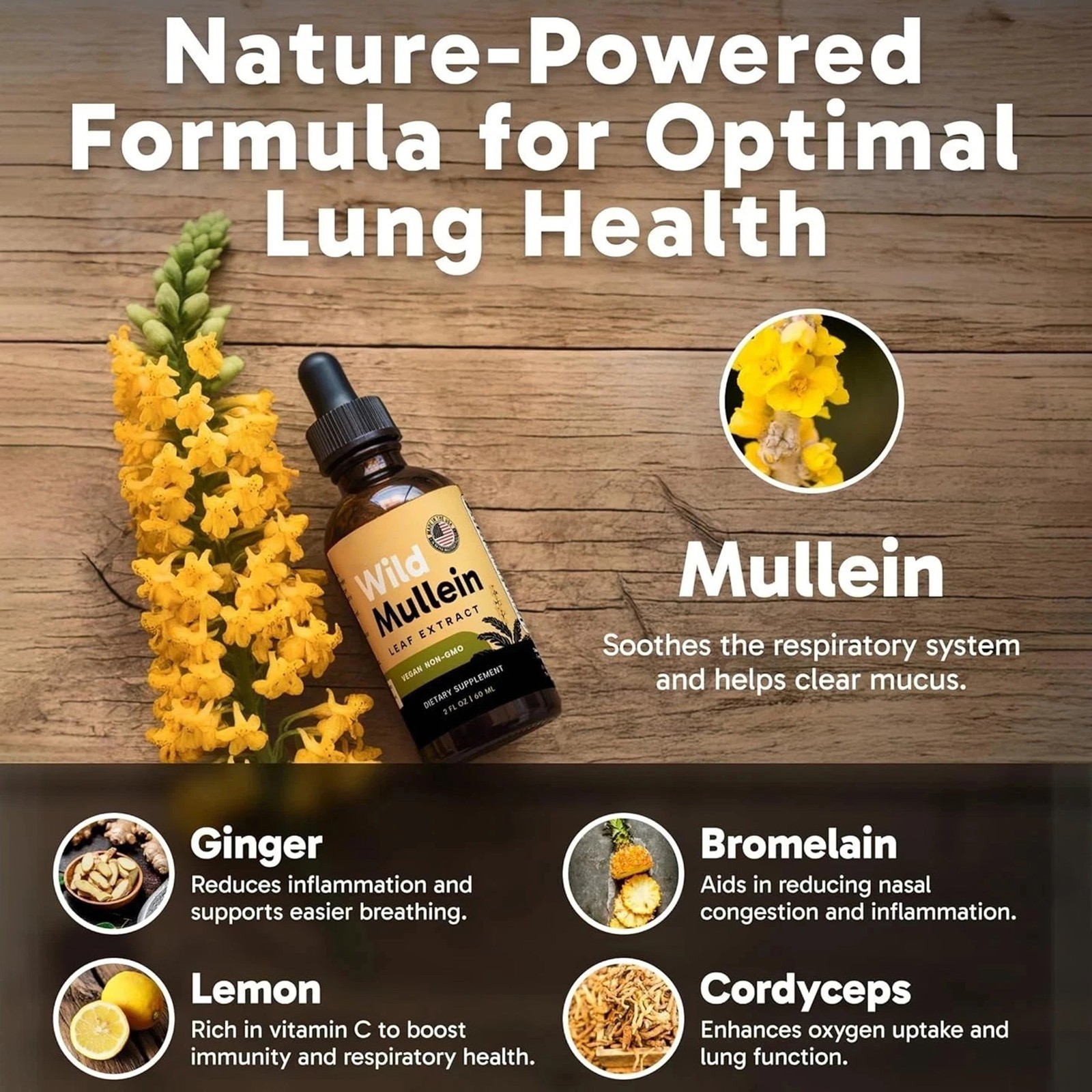All-Natural RESPICLEAR Mullein Drops With Ginger & Lemon designed for Lung Clean