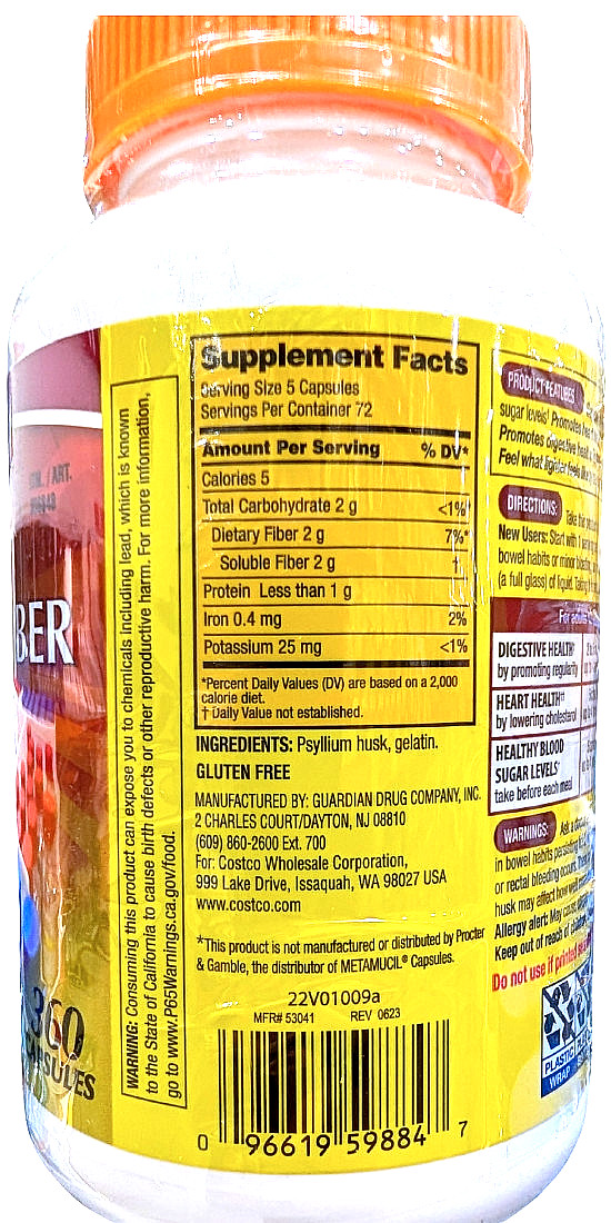 Kirkland Signature Psyllium Husk Fiber Capsule 2×360 Count EXP 02/2028