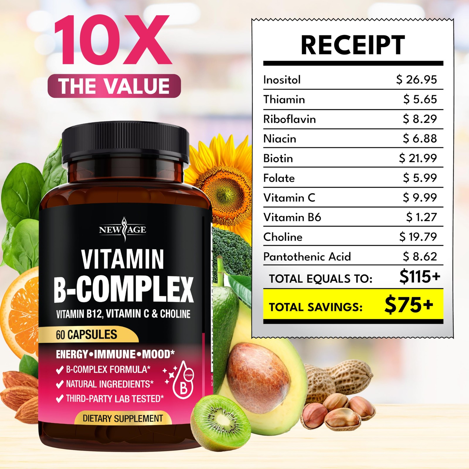 Vitamin B Complex for Men & Women – Made in USA – 60 Count (Pack of 2)