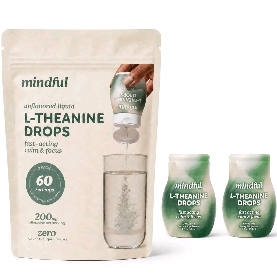 TWO PACK Mindful L-Theanine Drops – 200mg/Serving Liquid Format (60 servings)
