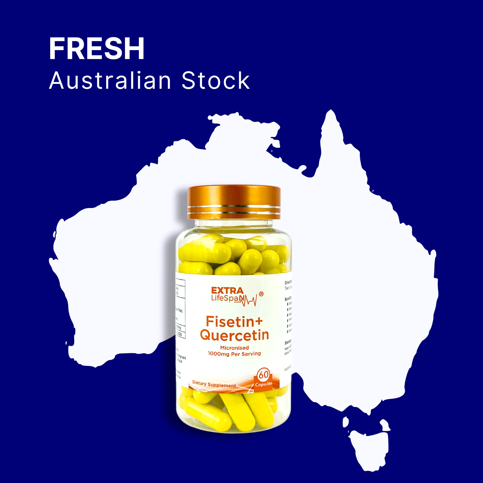 Fisetin 99.8% Quercetin 99.8% Australia 500mg 3 x 60s Extra Lifespan Supplements