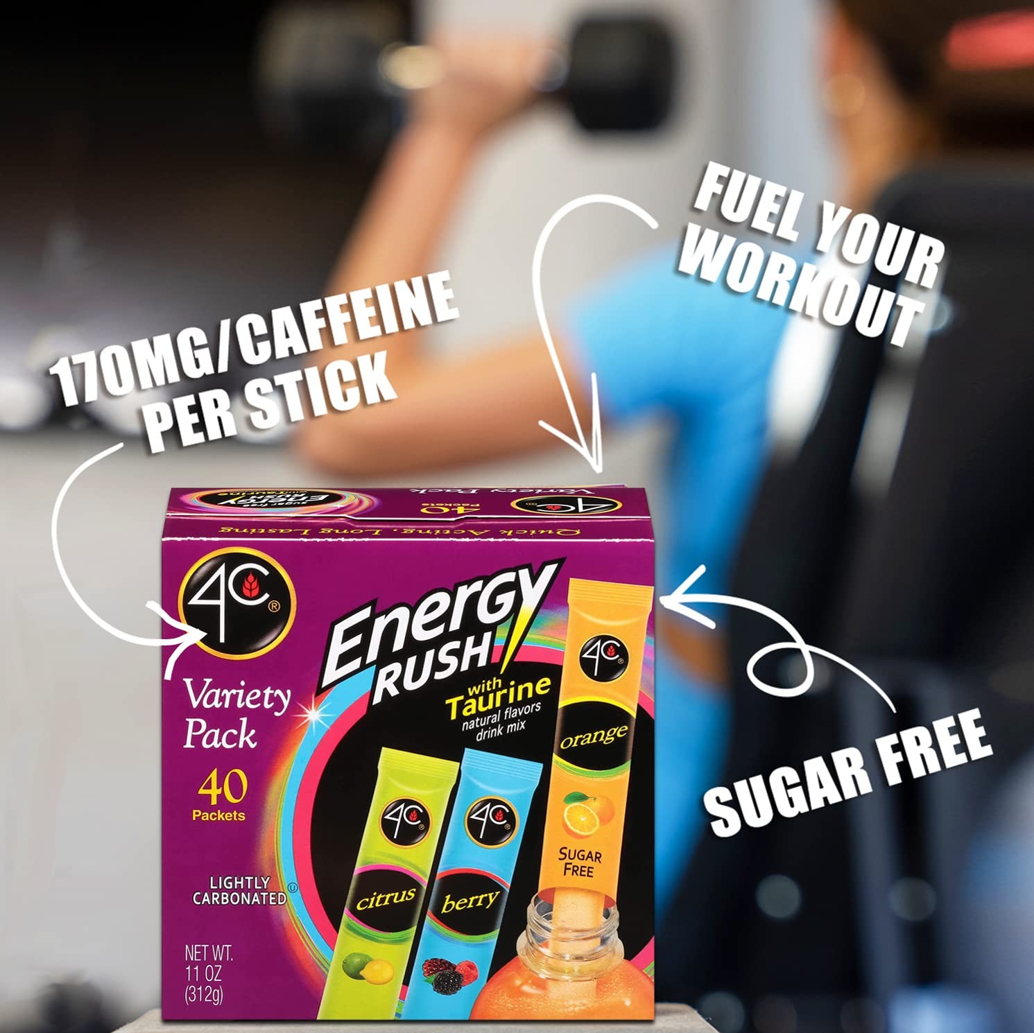 4C Energy Rush Stix, Variety 1 Pack, 40 Count, Single 11 Ounce (Pack of 1)