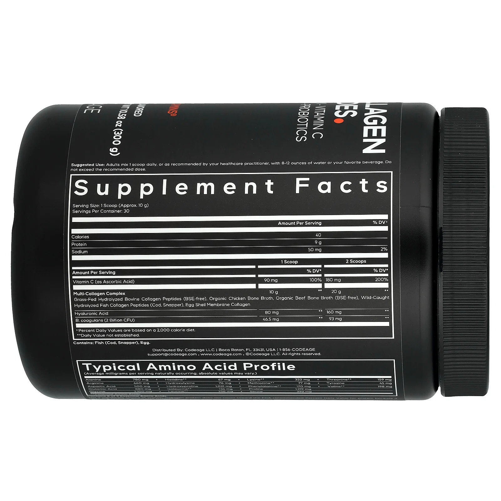 2 X Codeage, Multi Collagen Peptides Powder, Unflavored, 10.58 oz (300 g)