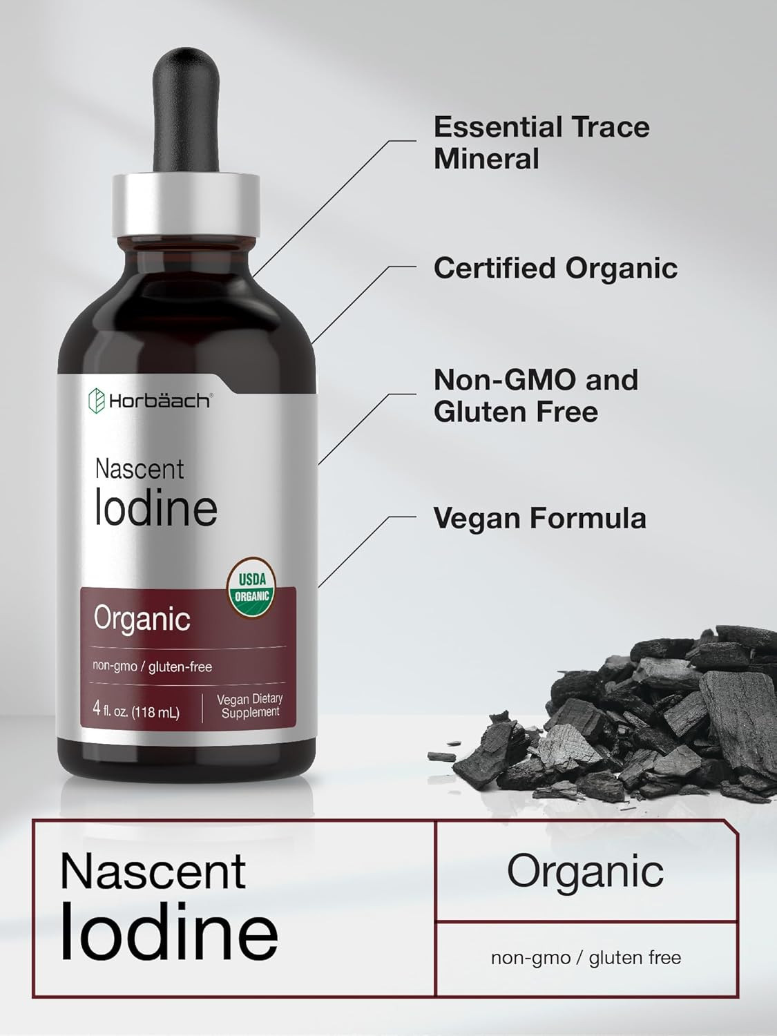 Nascent Iodine Drops 325mcg | 4 fl oz Organic Liquid | Vegan Non GMO Gluten Free